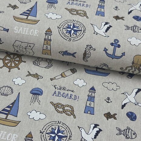 Qjutie Linenlook Canvas Nautical Doodle