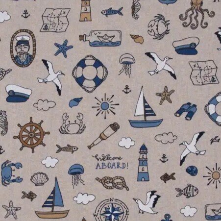 Qjutie Linnenlook Canvas Nautical Doodle - kickenstoffen
