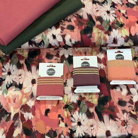 french terry bloem poppy met bijpassende boordstoffen