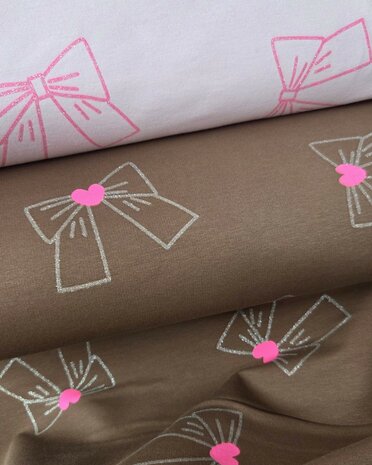 jogging met strikken neon glitter roze en bruin