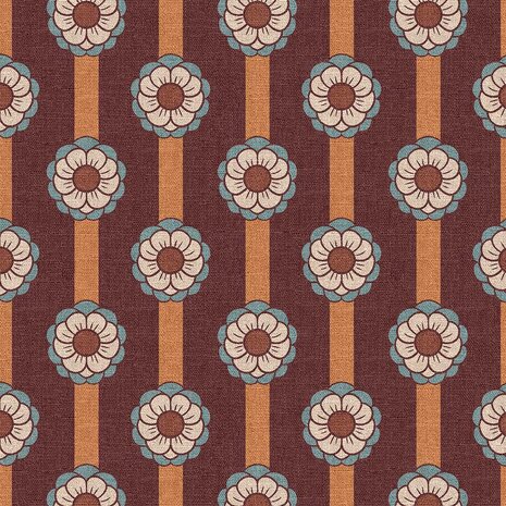 Swessie katoenen canvas Half Panama &ndash; Retro bloemen bordeaux 125846