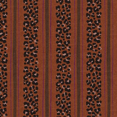 Swessie katoenen canvas Half Panama &ndash; Panterstrepen roestbruin 125839