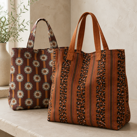 ai voorbeeld canvas retro bloem en panterstof - mombags kickenstoffen