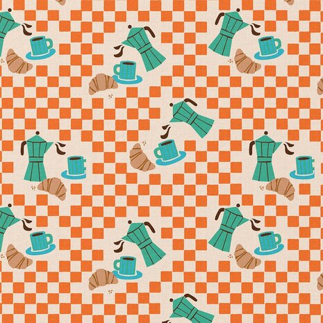 Coated cotton &ndash; Koffie en croissants 126082
