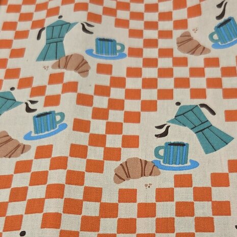 Coated cotton &ndash; Koffie en croissants 126082
