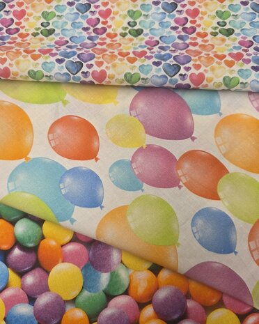 smarties ballonnen hartjes multicolor katoentjes Udi - kickeenstoffen