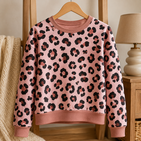 ai voorbeeld hera sweater - digitale panterprint frenchterry roze met boordstof rt 4200216 - KicKenStoffen