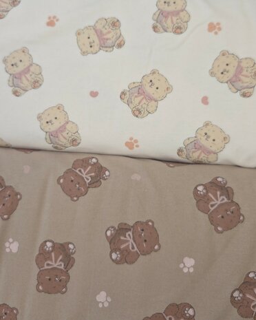 flanelstof BEEBSstofjes Beren creme en licht bruin - KicKenStoffen