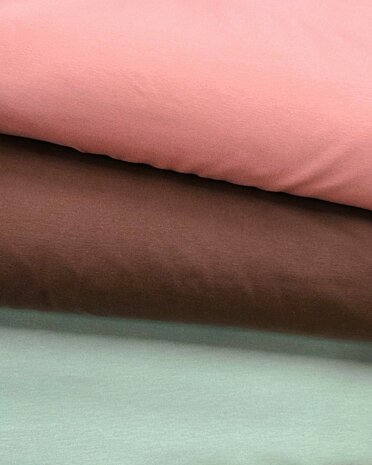 biologische french terry - soft sweat Poppy groen-bruin-roze-terra - kickenstoffen
