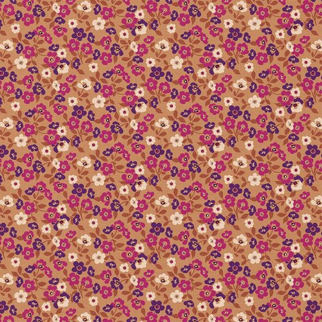 Swessie katoen bloemen camel roze paars &ndash; Oeko-Tex 125878