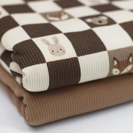 BEEBS Ribtricot Bosdieren Bruin Natural en effen cacao Katoenen Ribtricot