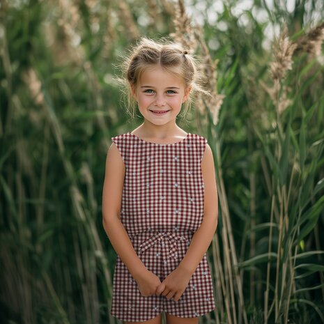 ai voorbeeld Poppy Ruitjes Katoen Viscose Rouge Wit | Geborduurde Bloemen04775.003