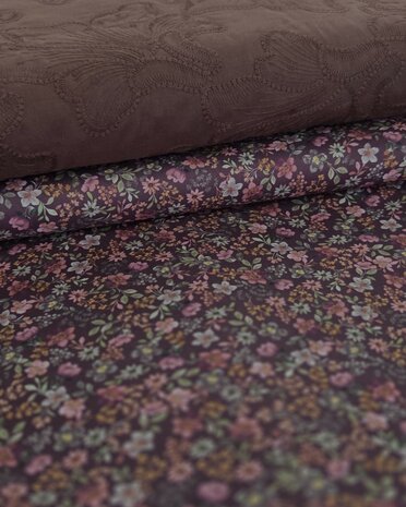 burgundy flowers poplin - embroidery cotton brown poppy