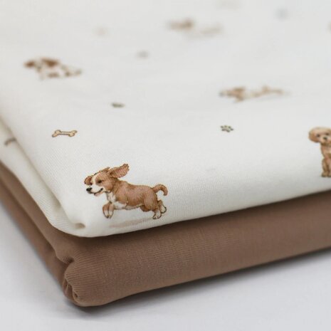 Jersey-fabric-Puppies-met-uni-bruin