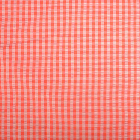 Seersucker ruit koraalrood zachtroze 112853