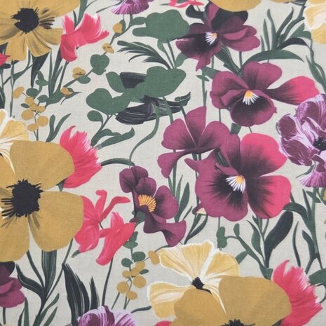 Cambrica katoen bloemen natural Swessie  KicKenStoffen