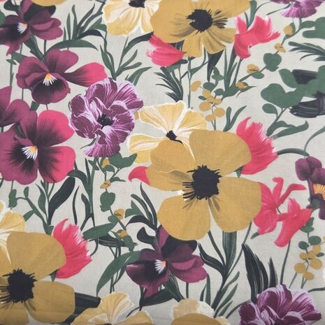 Cambrica katoen bloemen natural Swessie  KicKenStoffen