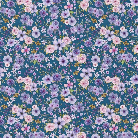 Katoen Swessie &ndash; Marvina Bloemen Donkerblauw 126011