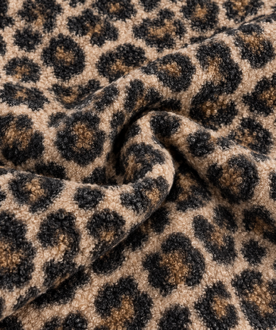 beige zwart Jaguar Panter boucle teddystof gekruld