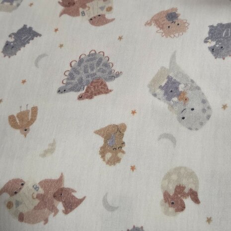 Hydrofiel Dino Family natural Oeko-Tex  Dinosaurus stof