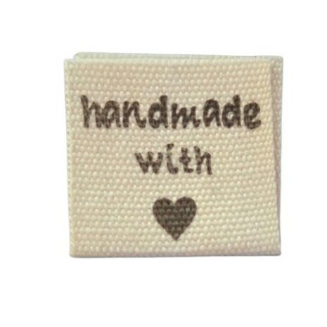 Naailabel Handmade With Hartje Naturel 18x18 mm - kickenstoffen