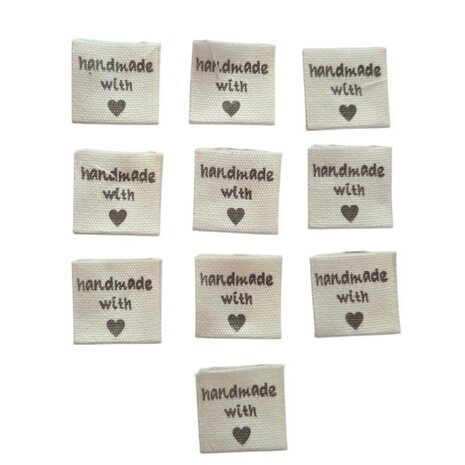 Naailabel Handmade With Hartje Naturel 18x18 mm - kickenstoffen
