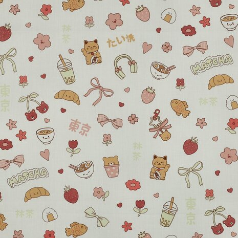 Poppy Poplin Katoen Matcha &ndash; Japanse Motiefjes 02004.001