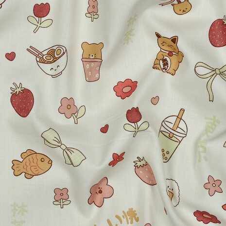 Poppy Poplin Katoen Matcha &ndash; Japanse Motiefjes 02004.001