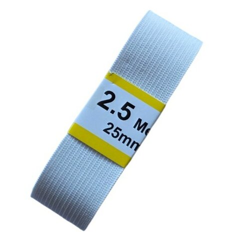 Geweven Elastiek Wit 25 mm &ndash; 2,5 Meter  KicKenStoffen
