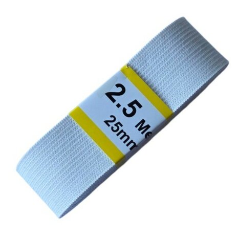 Geweven Elastiek Wit 25 mm &ndash; 2,5 Meter  KicKenStoffen