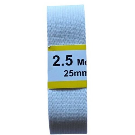 Geweven Elastiek Wit 25 mm &ndash; 2,5 Meter  KicKenStoffen