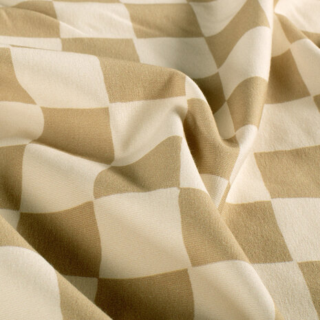 Biologische French Terry Blokken Ruiten Natural Beige