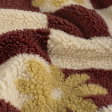Teddy Stof Retro Blokken Bloemen Bordeaux Beige KicKenStoffen 26152_052
