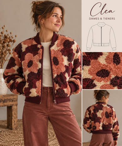 ai foto voorbeeld cleo bomber - teddy grote bloemen die in het echt er iets anders uitzien - kickenstoffen