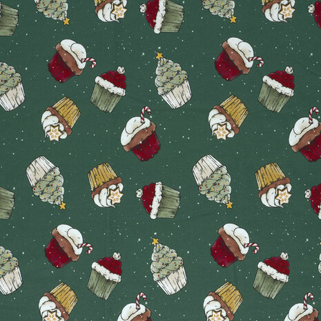 French Terry Brushed Kerst Cupcakes Groen KicKenStoffen 61871_028