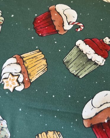 French Terry Brushed Kerst Cupcakes Groen KicKenStoffen 61871_028