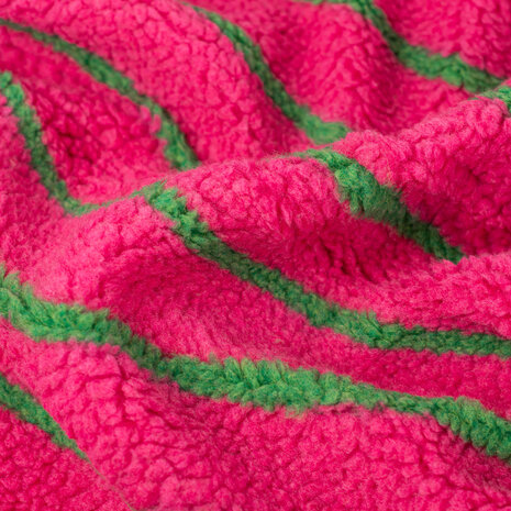 Teddy Jacquard Stripes Fuchsia Groen &ndash; Qjutie Kids KicKenStoffen K80412-170