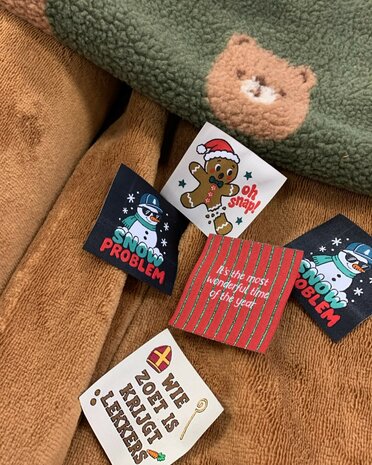 beren teddy - caramel bamboe katoen fleece - labels loop en label - kickenstoffen