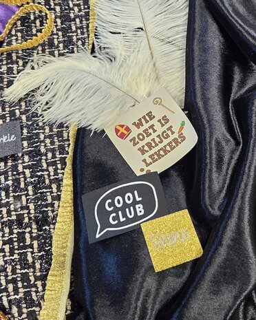 zwarte pieten stoffen met leuke labels van loop en label -galon