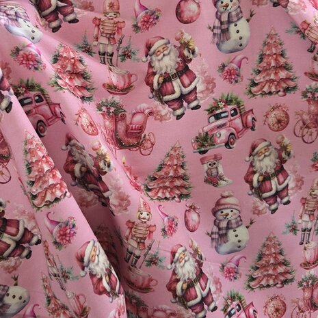 French Terry Kerst &ndash; Roze Kerstmagie kickenstoffen
