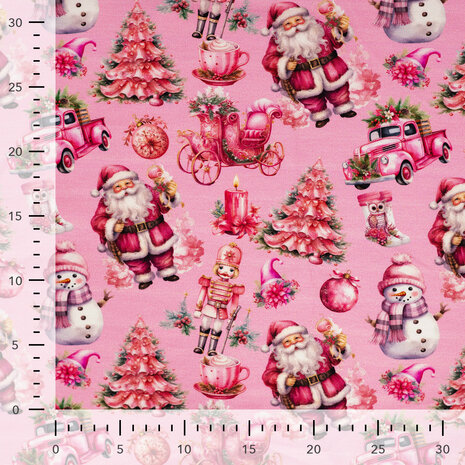 French Terry Kerst Roze Kerstmagie  KicKenStoffen CR7015-120