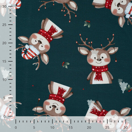 French Terry Kerst &ndash; Rendiertjes &ndash; Donker groen CR7018-290
