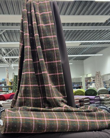 Dikke Flanel Ruiten Studs Bruin Roze Groen  KicKenStoffen