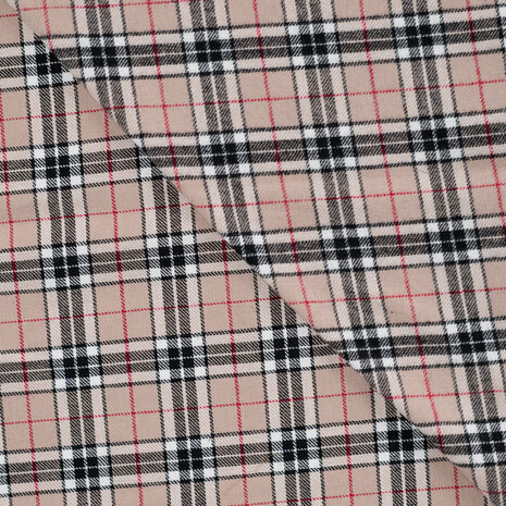 Flanel Ruiten Beige Zwart Rood | Qjutie Kids KicKenStoffen K48152-520