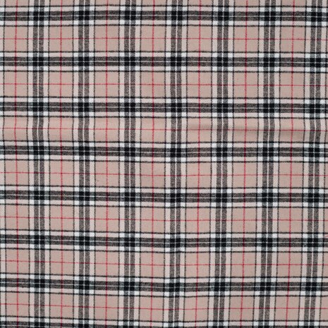 Flanel Ruiten Beige Zwart Rood | Qjutie Kids KicKenStoffen K48152-520
