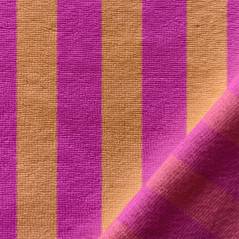 Bamboe Katoen Fleece Badstof fuchsia oranje kickenstoffen