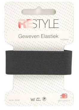 zwart geweven elastiek 25mm - 1 meter