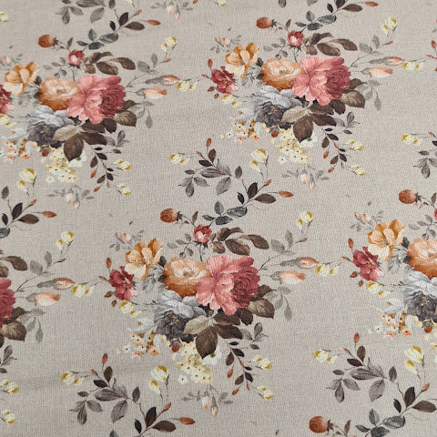 beige peach blue green white claypink flowers digital cotton