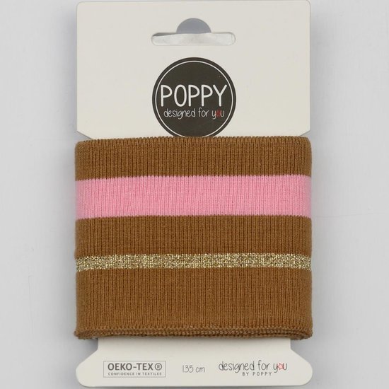 cognac roze goud (glitter) boordstof 7cm breed - 135cmkaartje