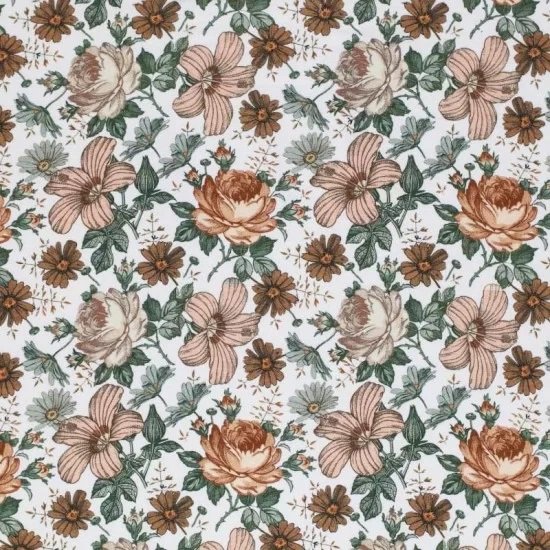 wit (off white) roze-terracotta groen Engelse tuin bloemen - digitaal tricot
